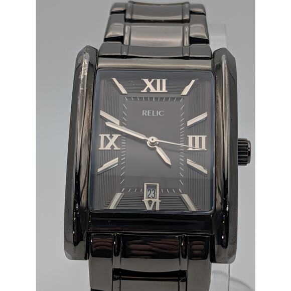Relic Rectangular Stainless Steel Watch Roman Numerals Date Quartz ZR77109 - Picture 2 of 7